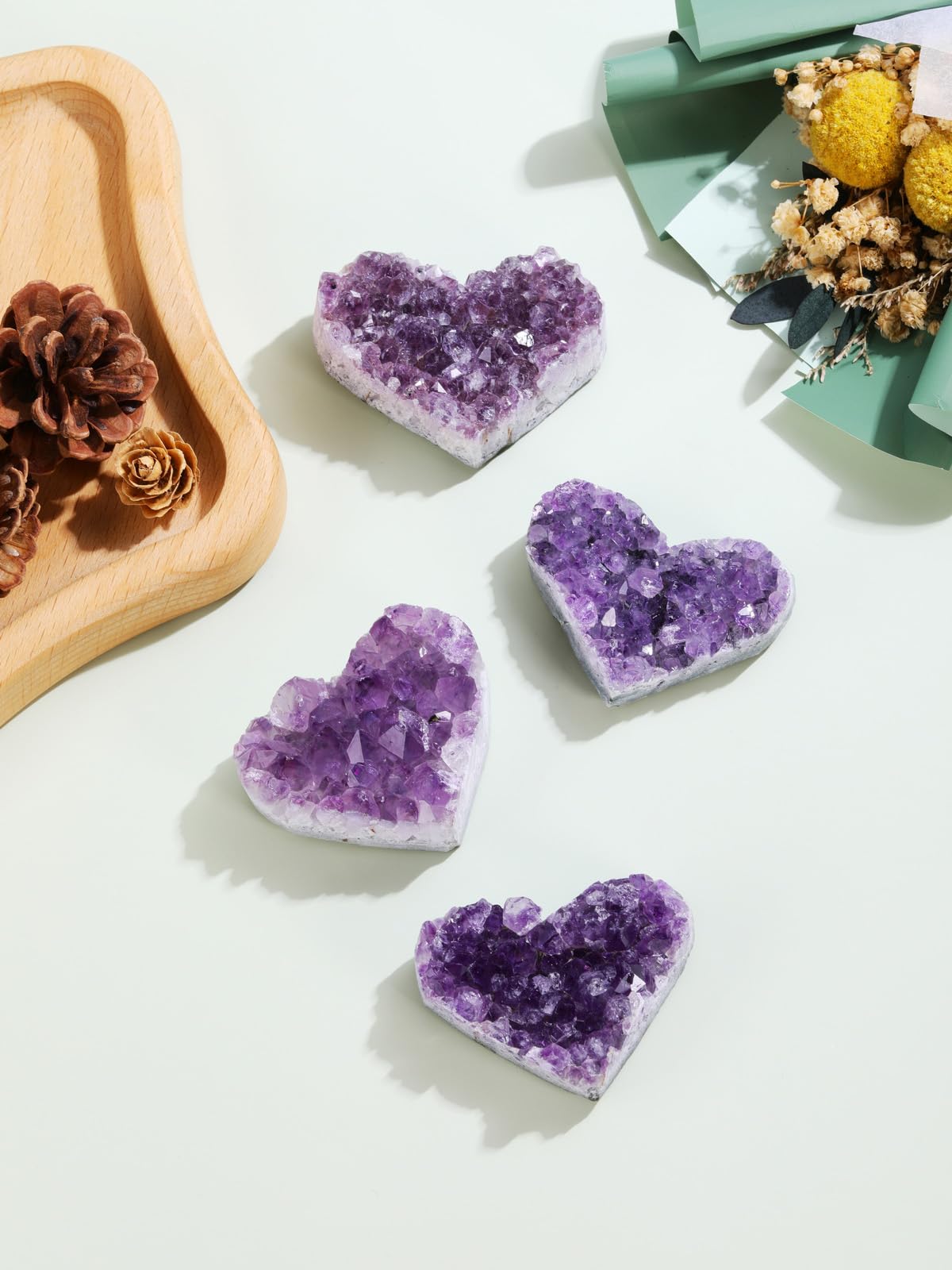 CrystalTears Amethyst Healing Crystal Geode Cluster Heart Amethyst Rock Quartz Crystals Mineral Stones Natural Raw Gemstone Specimen for Reiki Meditation Home Decor Crystal Gifts 1.97”-2.36“