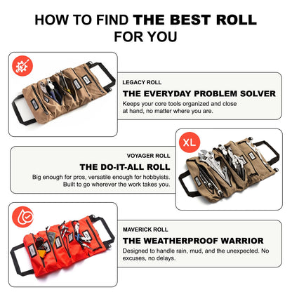 Official Legacy Tool Roll Bag - Easy to Carry 5-Pocket Roll Up Tool Bag - Durable Canvas, Rust-Proof YKK Zippers, Secure Buckle - A Loving Gift for Dads, Mechanics, Electricians & Hobbyists| ArmyGreen
