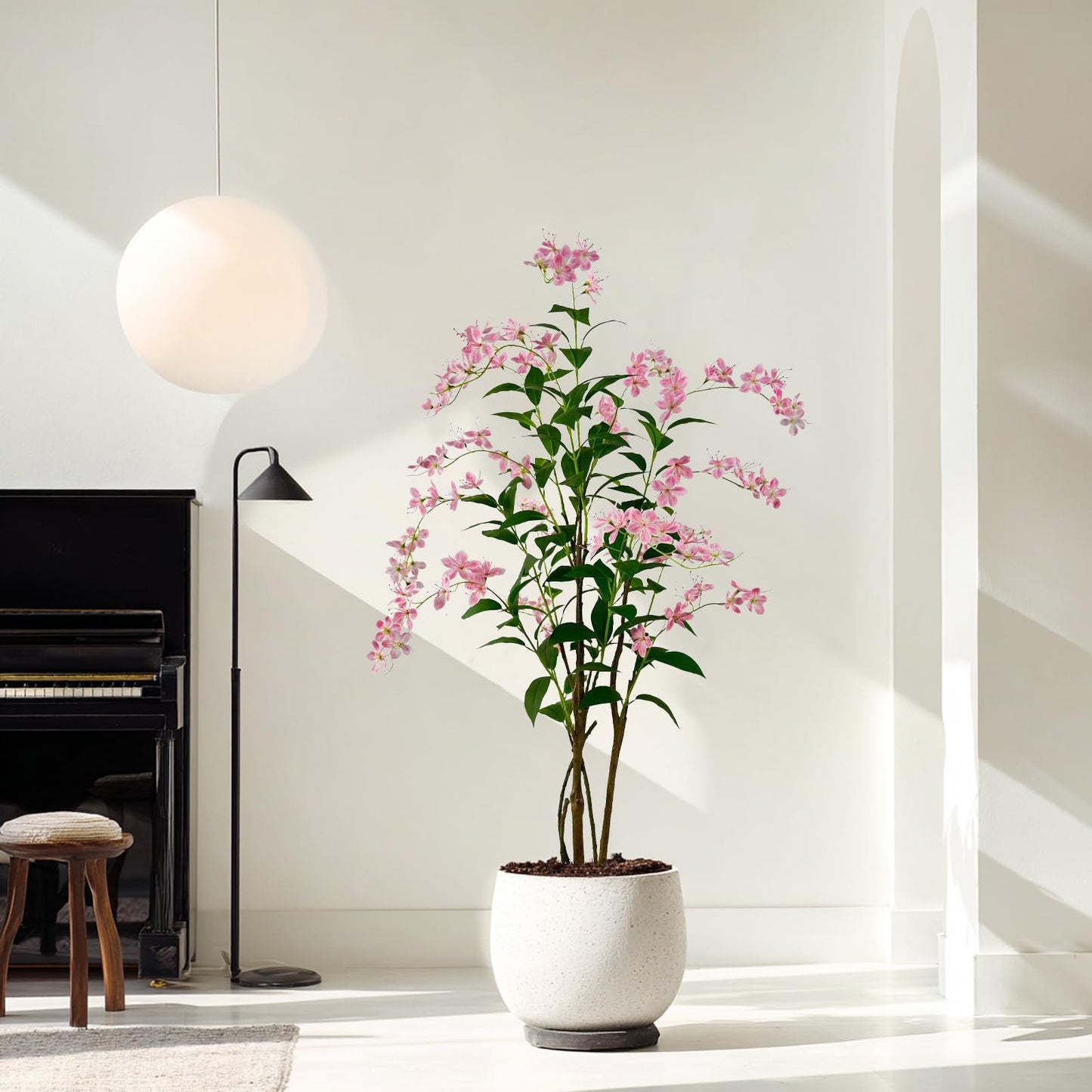 VIGGDA 5ft Artificial Jasmine Tree – Faux Potted Plant with Pink Blooms, Fake Silk Tree for Indoor Home Decor, Realistic Tall Fake Plant for Living Room, Bedroom & Office