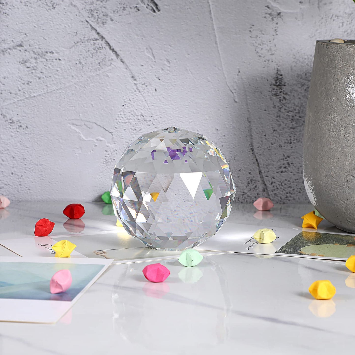 OwnMy 80MM Clear Crystal Suncatcher Ball Sparkle Crystal Suncatcher Prism Rainbow Makers Sphere, Faceted Glass Globe Sphere Paperweight Window Sun Catcher Gazing Ball for Garden Decor