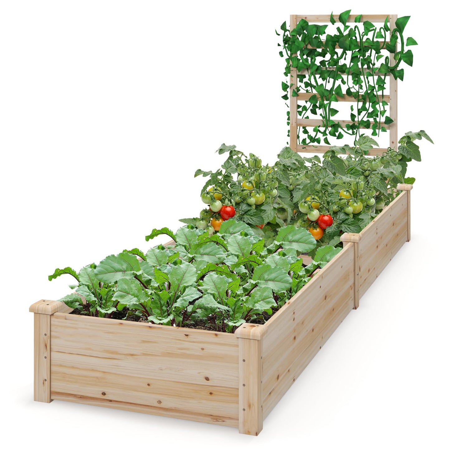 S AFSTAR Raised Garden Bed with Trellis & Planter Box, 93" L x 25" W x 40" H Outdoor Wooden Planter Box Kit for Flower Herb Vegetable Fruit Climbing Vines, Elevated Gardening Bed for Garden Patio