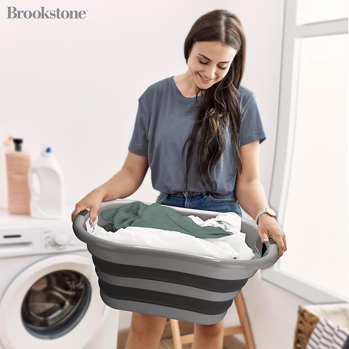 BROOKSTONE Collapsible Laundry Basket Set, Modern Medium Collapsible Basket Set