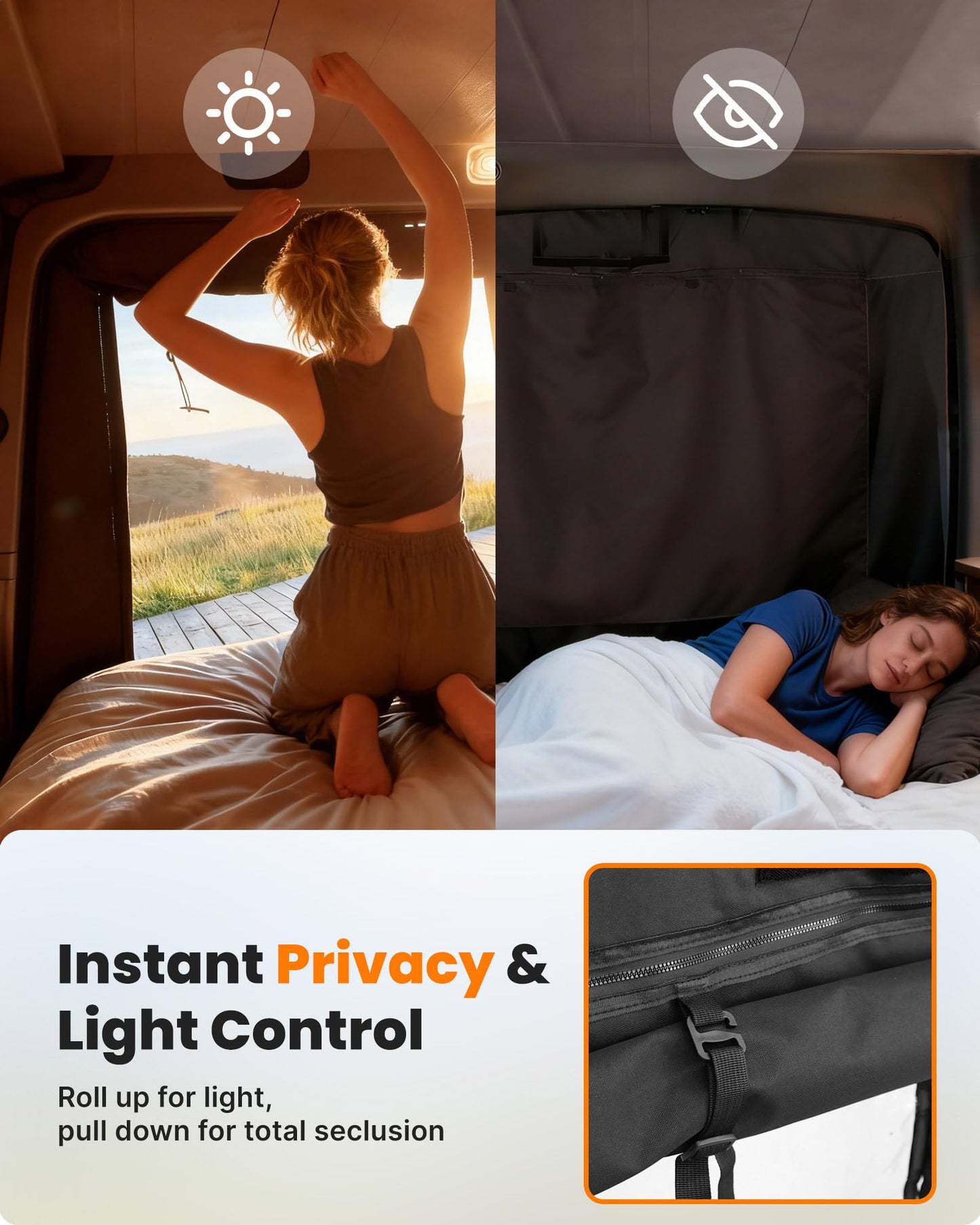 MELIPRON Van Bug Screen with Privacy Blackout Panel Fit for Mercedes Sprinter 2007-2025 High Roof Rear Door, Magnetic Self-Closing Mosquito Net Fly Screen for Van Life Camping
