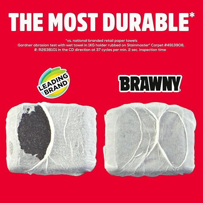 Brawny Tear-A-Square 3-Ply Paper Towels, 8 Triple Rolls = 24 Regular Rolls