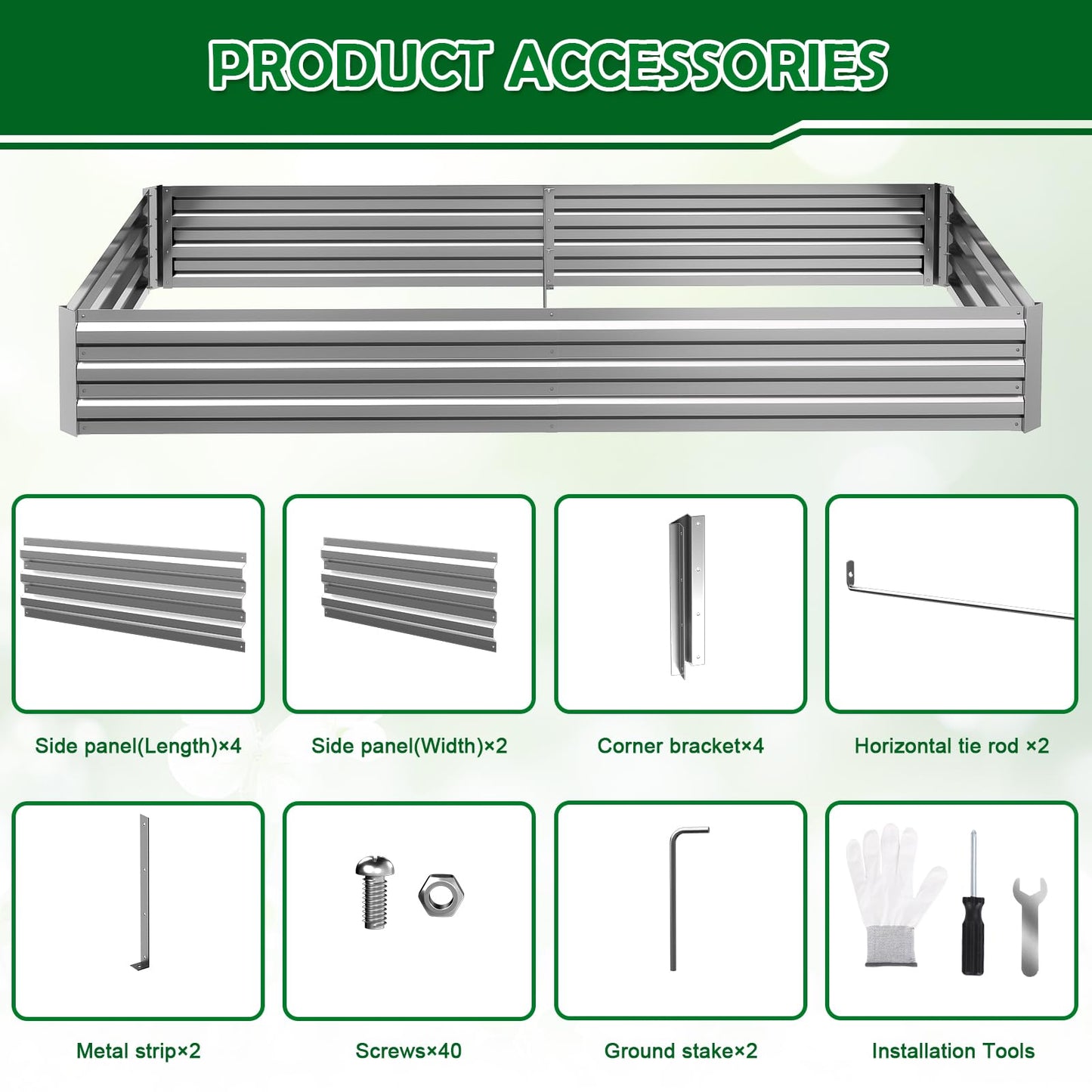 Tegarbed 6x3x1FT Galvanized Raised Garden Bed Outdoor Patio, Large Rectangular Metal Planter Boxes,Plant Container Kit for Gardening, Vegetables, Flowers, Herbs,Silver,1 Pack