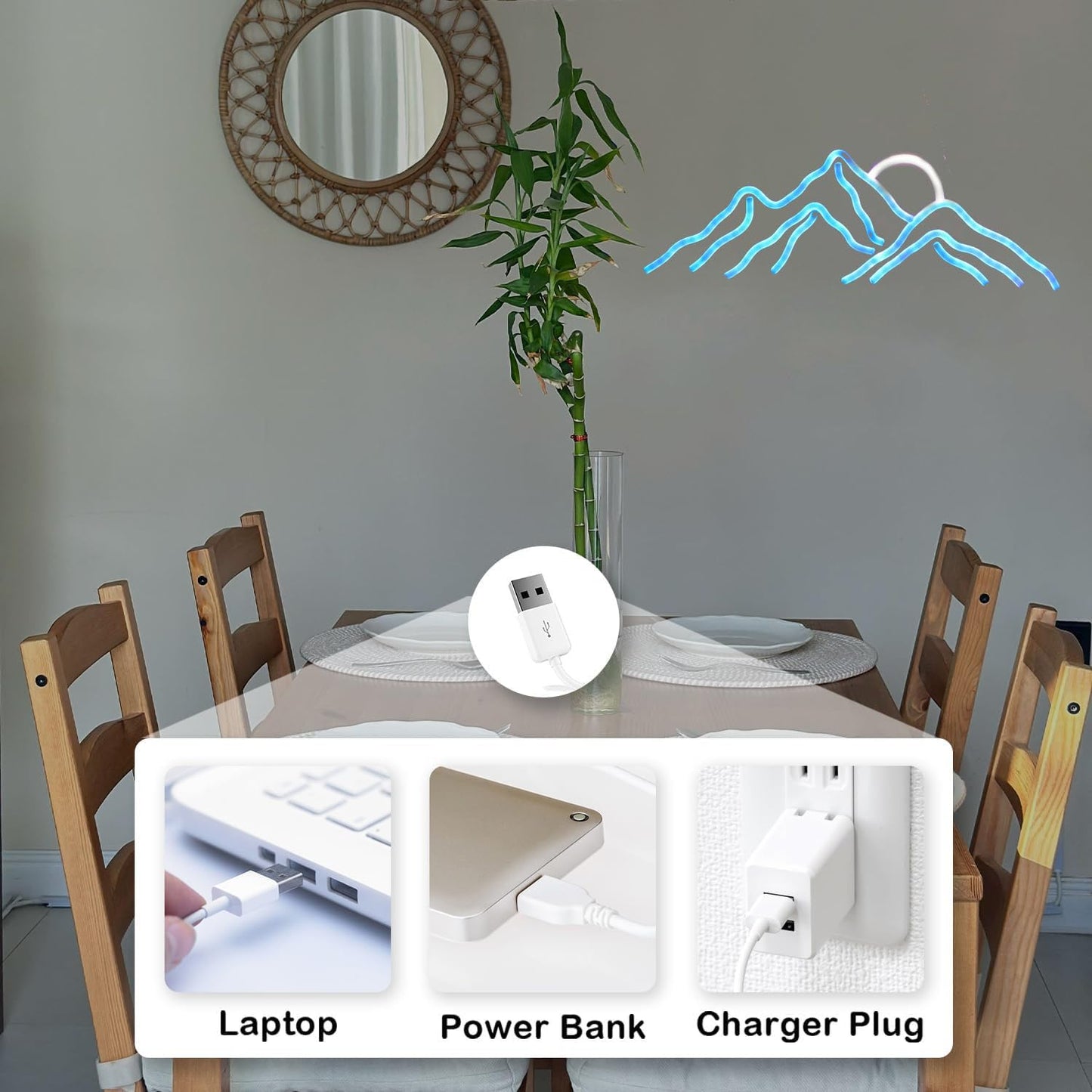 LED Decorative Lights USB Mountains Sunrise Sunset Led Neon Signs Home Decoration Wall Art Holiday Gift Brightness Adjustable 16.5''x11.8''