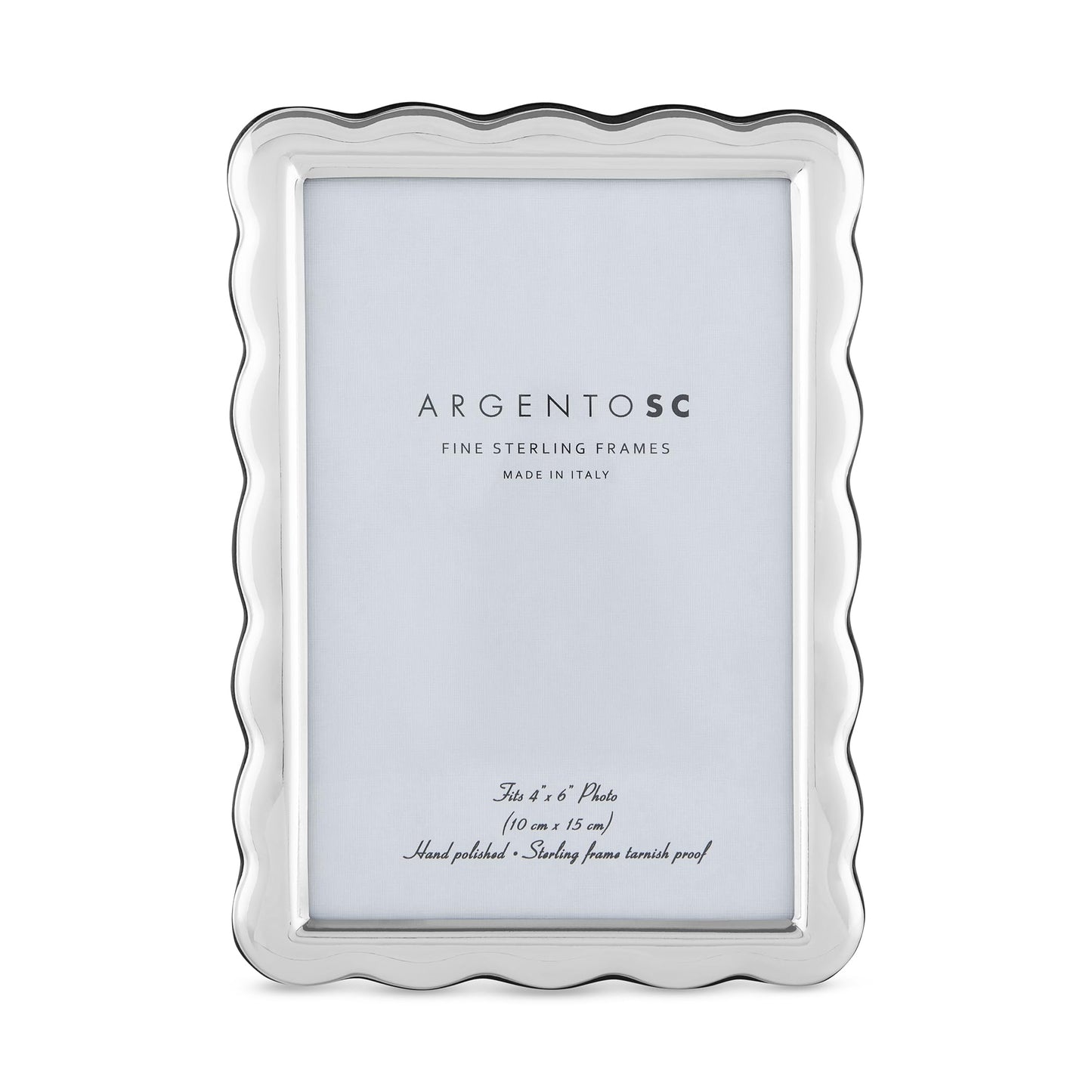 Argento SC Scalloped Sterling Silver Picture Frames - Handmade in Italy, Tarnish-free, Silver Picture Frame with Dual Easel for Portrait & Landscape Display, Exceptional Gift for Any Occasion (4 X 6)