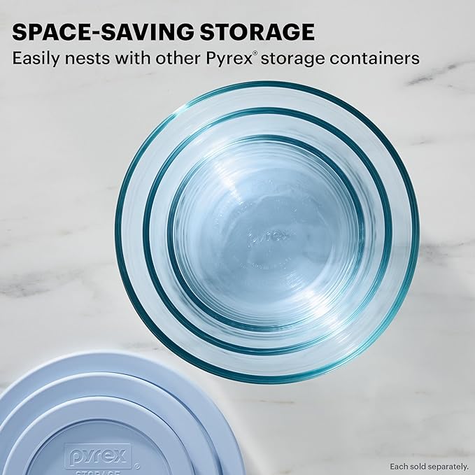 Pyrex Colors Tinted Small/Medium Round Food Storage Container Set, Snug Fit
