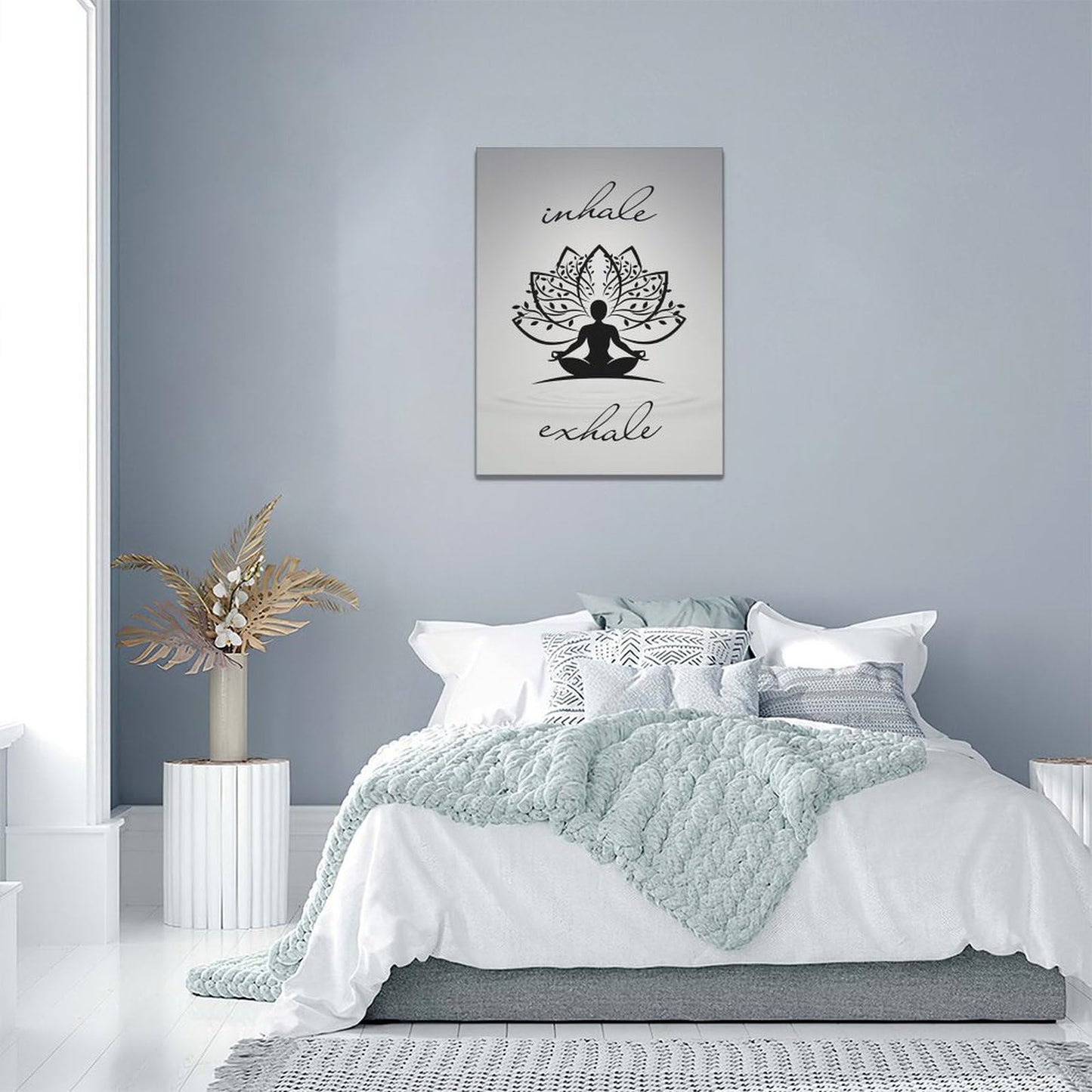 Inhale Exhale Wall Art Yoga Zen Meditation Pictures Decor Canvas Painting Print Modern Artwork Decorations Framed for Bathroom Living Room Bedroom 12 x 16 inch