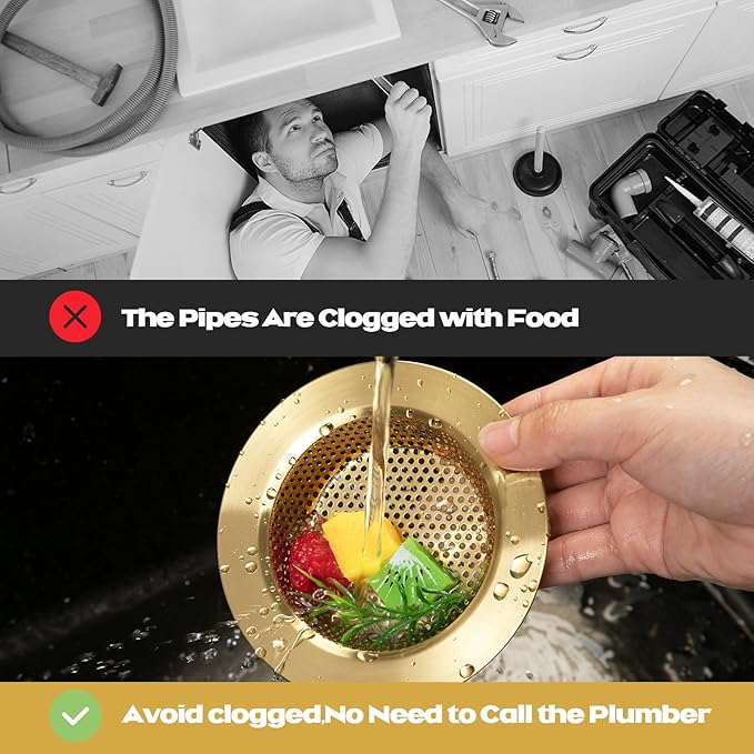 Retisee 2 Pcs Sink Strainer Stainless Steel Kitchen Sink Drain Strainer Basket