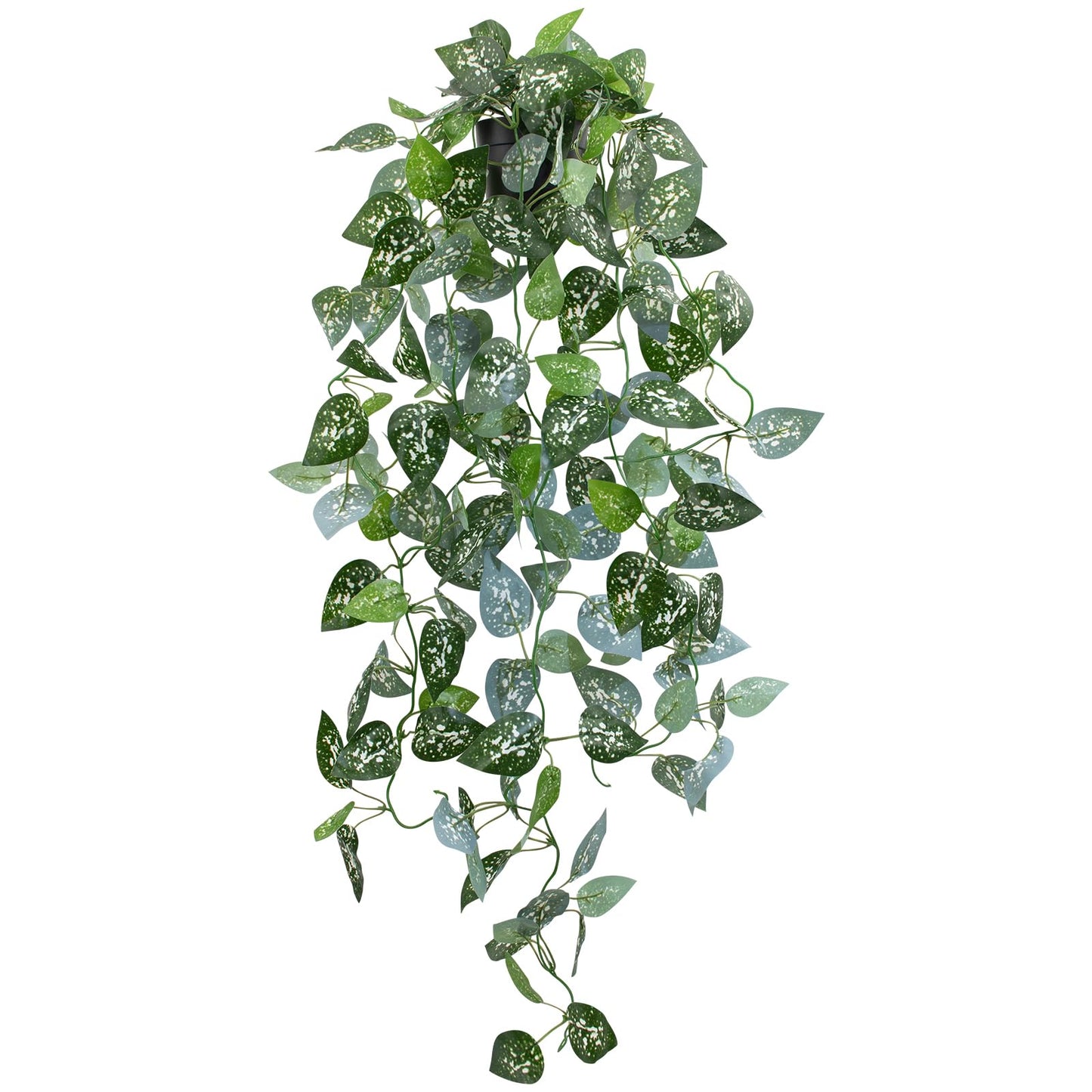LOYWREE 39-in Long Fake Hanging Plant with Pot Faux Pothos Artificial Potted Plants Small Faux Ivy Vine Plant for Indoor Outdoor Aesthetic Office Living Room Shelf Decor (Black Pot)