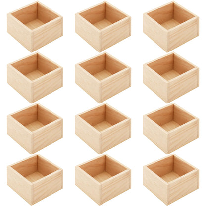 Frcctre 12 Pack Unfinished Small Wooden Box, 4" x 4" Square Wooden Box Craft Storage Organizer Boxes for Art Collectibles, Home Decor, Desktop Drawer Decor, Succulent Plant Pot