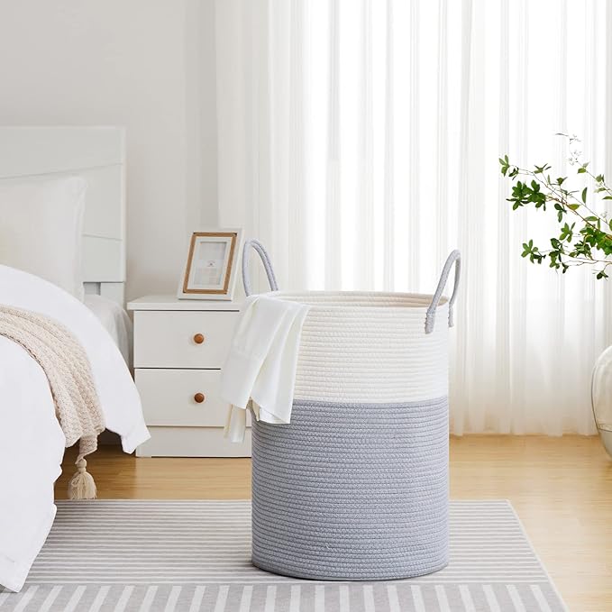 VIPOSCO Large Laundry Hamper, Tall Woven Rope Storage Basket
