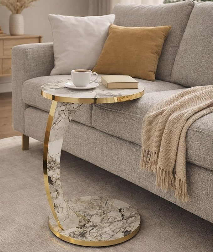 Luxury C Shaped Golden Effect Side Table