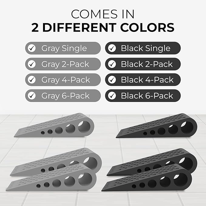 Door Stoppers for Bottom of Door Premium Floor Rubber Door Stop Wedge Made in USA Heavy Duty Honeycomb Design for Carpet, Tile, Ideal for Home, School, Commercial,Black 4 Pack
