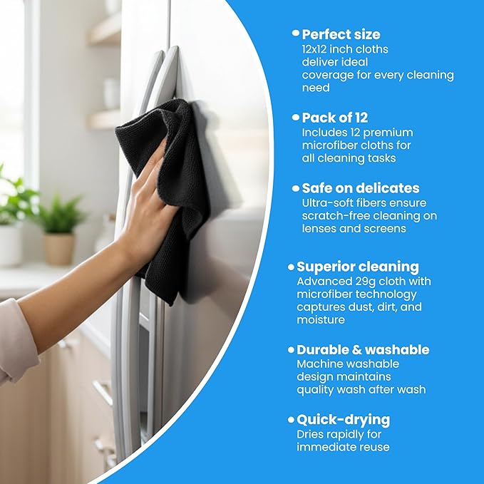 Microfiber Cleaning Cloth Black 12 Pack Premium Microfiber Towels