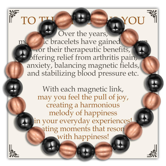 Feraco Pure Copper Magnetic Bead Bracelet for Men Women, 8mm 99.99% Solid Copper & 3500 Gauss Magnetic Hematite Beads, Unisex Stretch Wristband, Gift-Ready Jewelry