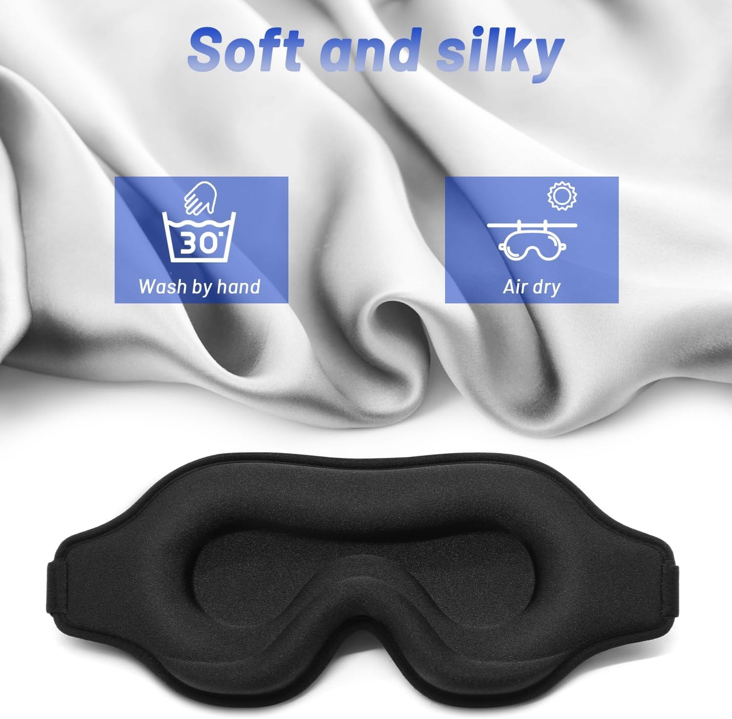Sleep Eye Mask for Side Sleeper, Lash Extensions 3D Contoured Cup Sleeping Mask for Men Women, Travel Blackout Night Blindfold Eye Shade Cover with Adjustable Strap (Black-Side Sleeper)