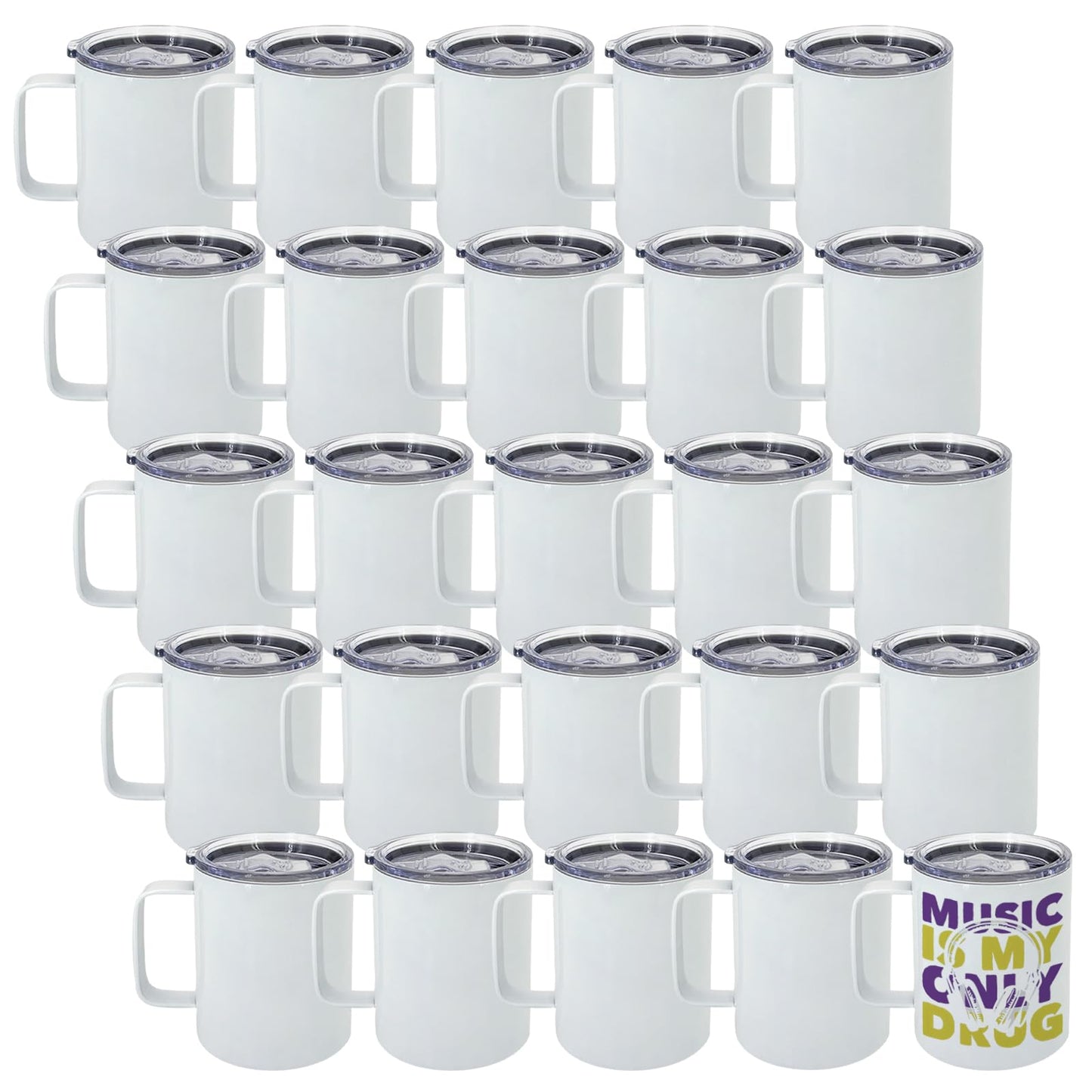 Lilsofee 25 Pack 12 oz Sublimation Mugs with Handle and Lid Straw Stainless Steel Blank Tumbler Coffee Mug Double Vacuum Insulation Heat Press Transfer Printing DIY Cups