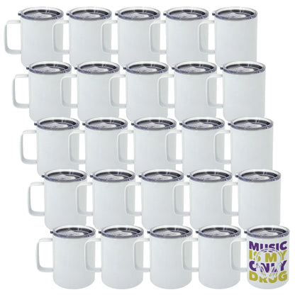 Lilsofee 25 Pack 12 oz Sublimation Mugs with Handle and Lid Straw Stainless Steel Blank Tumbler Coffee Mug Double Vacuum Insulation Heat Press Transfer Printing DIY Cups