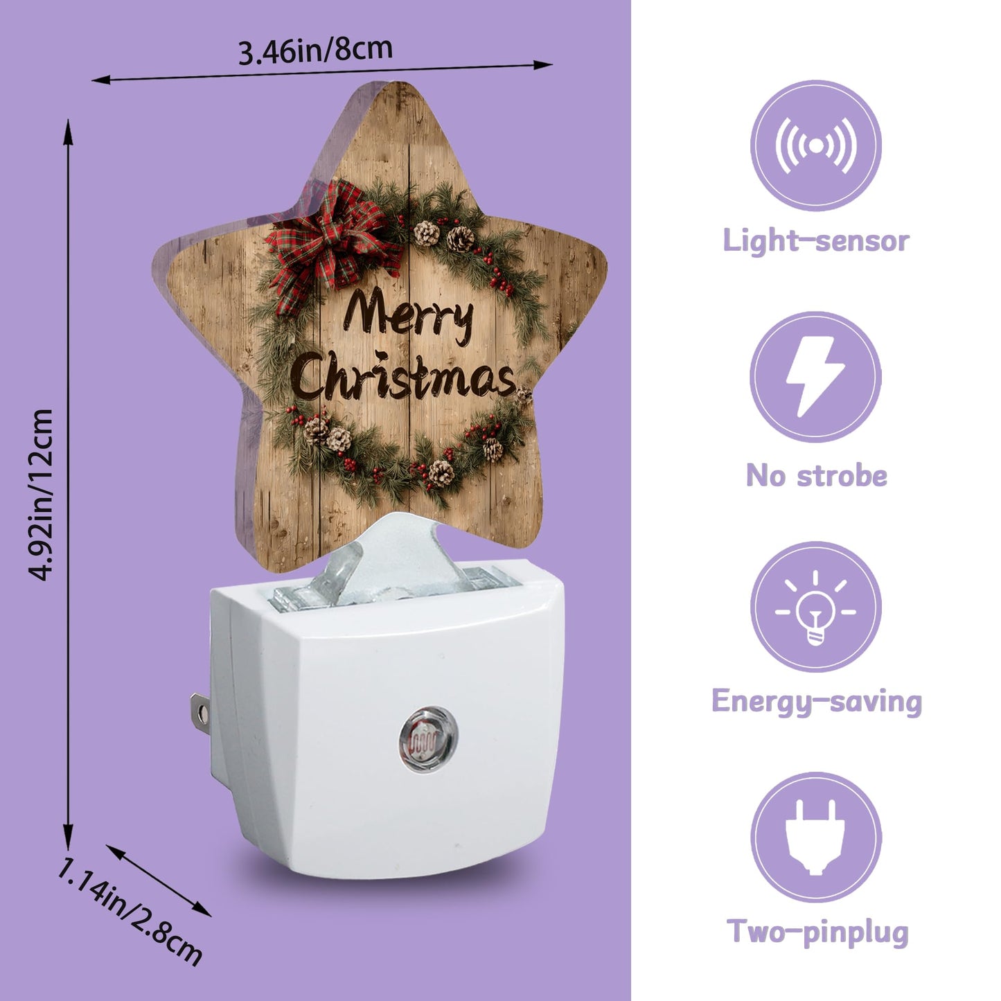 Merry Christmas Nightlights Plug in Wall,Rustic Wooden Decorative Star Lamp with Automatic Lighting for Living Space,Gentle Glow for Kids Room,Hallway,Bathroom