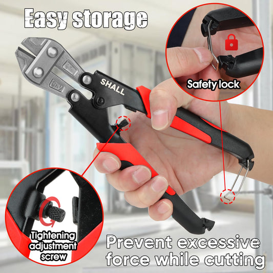 SHALL 3-Piece Bolt Cutters, 14" Heavy Duty Bolt Cutter, 8" Mini Bolt Cutter, 8" Wire Rope Cutter, Ergonomic Handle, More Efficient Leverage for Cutting Locks, Chains, Iron Wire, Carrying Case Included