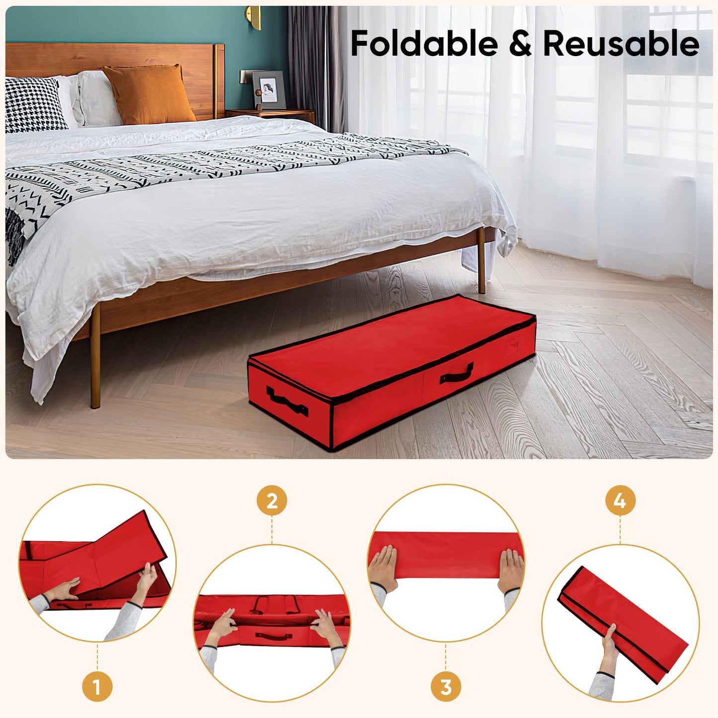 BALEINE Wrapping Paper Storage Organizer, 40" Durable 600D Oxford Fabric Gift Wrap Storage Bag with Flexible Partitions for Ribbon, Holiday Accessories (Red)