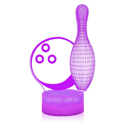 AZALCO 3D Illusion Bowling Night Light Teenager Christmas Gifts Xmas Gift Lamp 16 Color Change Touch White Crack Base Birthday Present with Remote Control Boys Girls