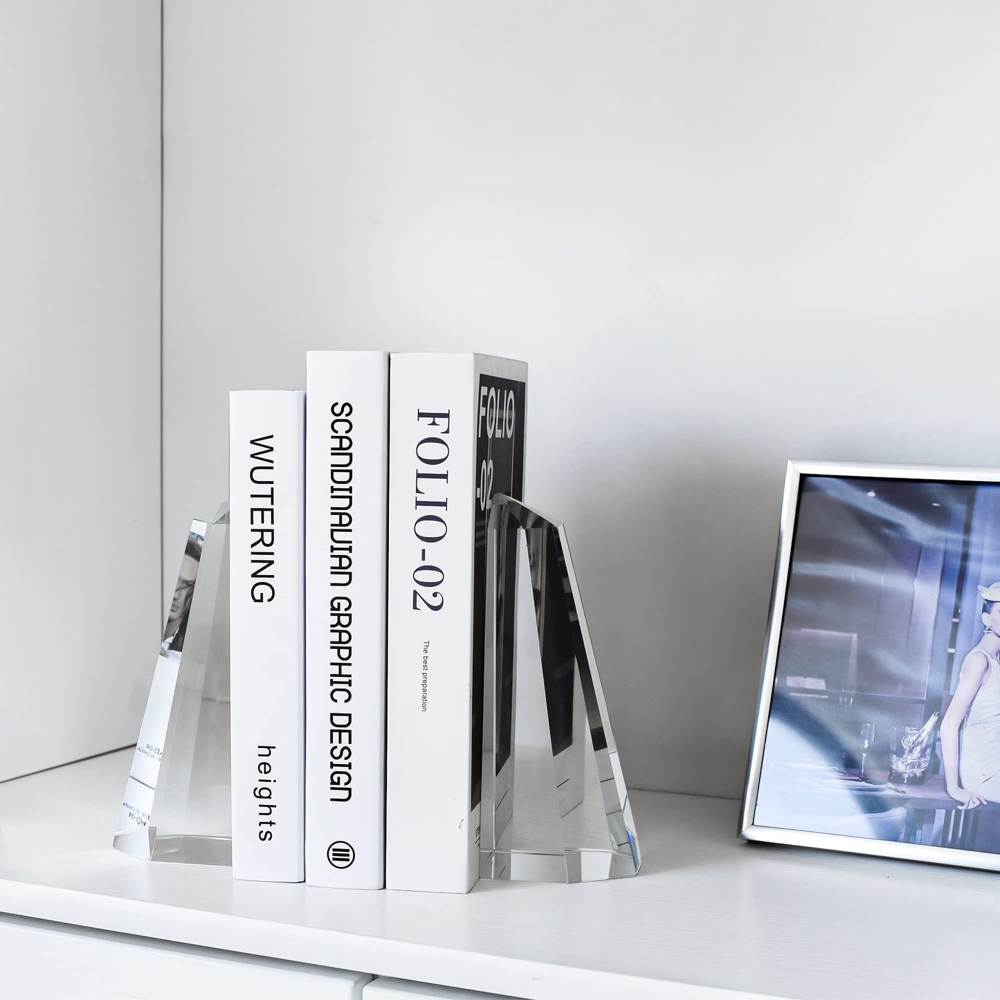Kitcom Handmade Crystal Bookends Half-Obelisk Design, 1 Pair of Decorative Tabletop Bookends for Office, Home, Desk