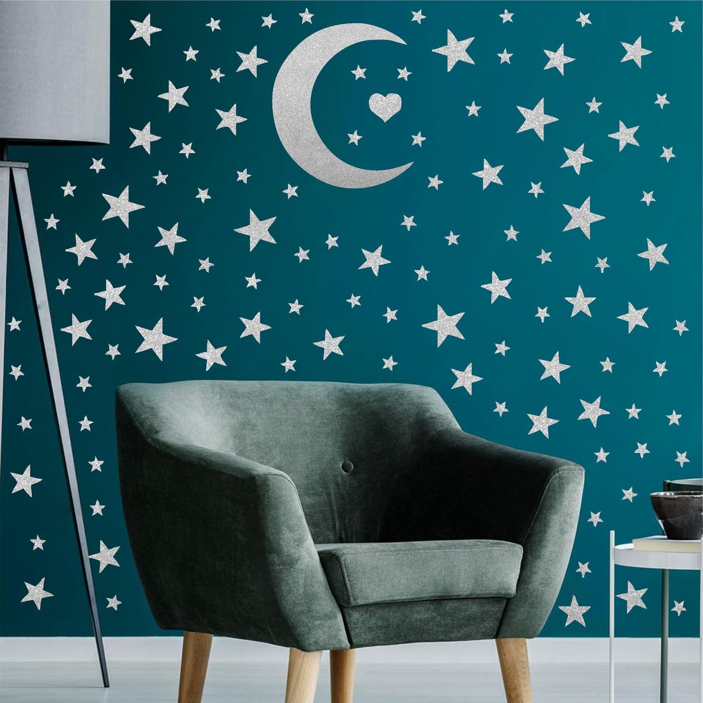 Easma Star Wall Decals (191stars+1moon+1heart) 3 Size Silver Stars and Moon Decals Removable Peel and Stick Stickers Fits Kids Room Decor