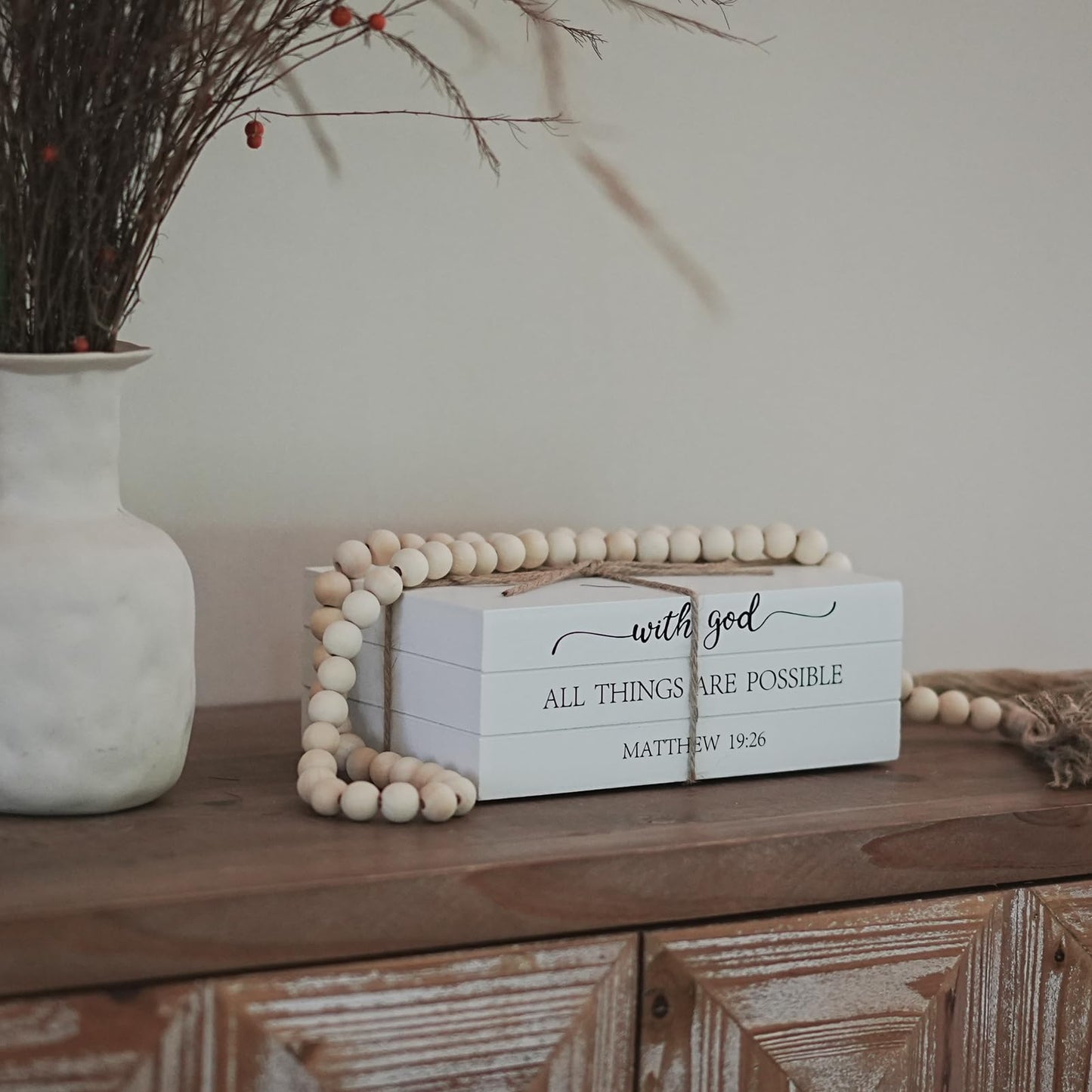 RUIRUICO Decorative Books for Home Decor, Wooden Faux Book for Decoration, Farmhouse Stacked Display Books (with god ALL THINGS ARE POSSIBLE)