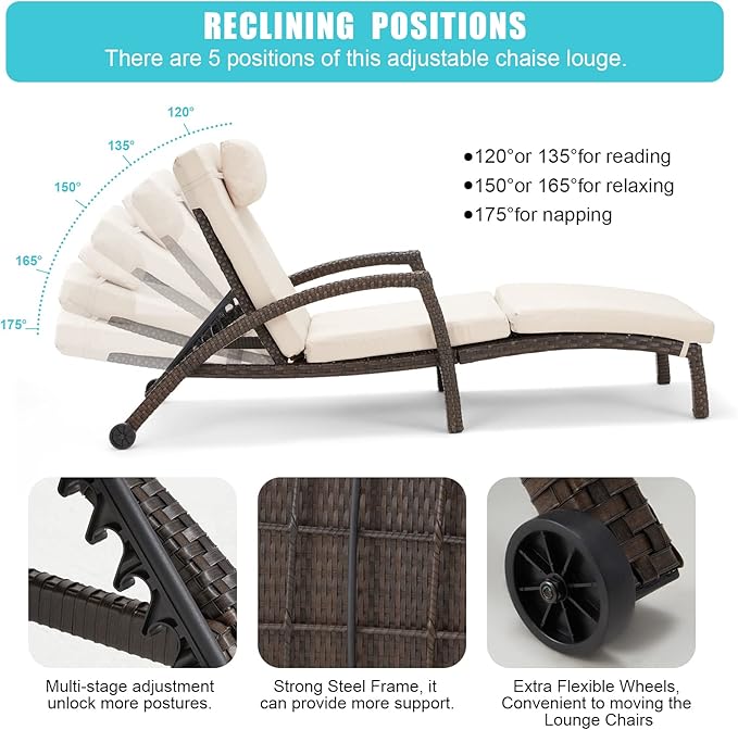HOMREST Chaise Lounge Chairs Set of 2