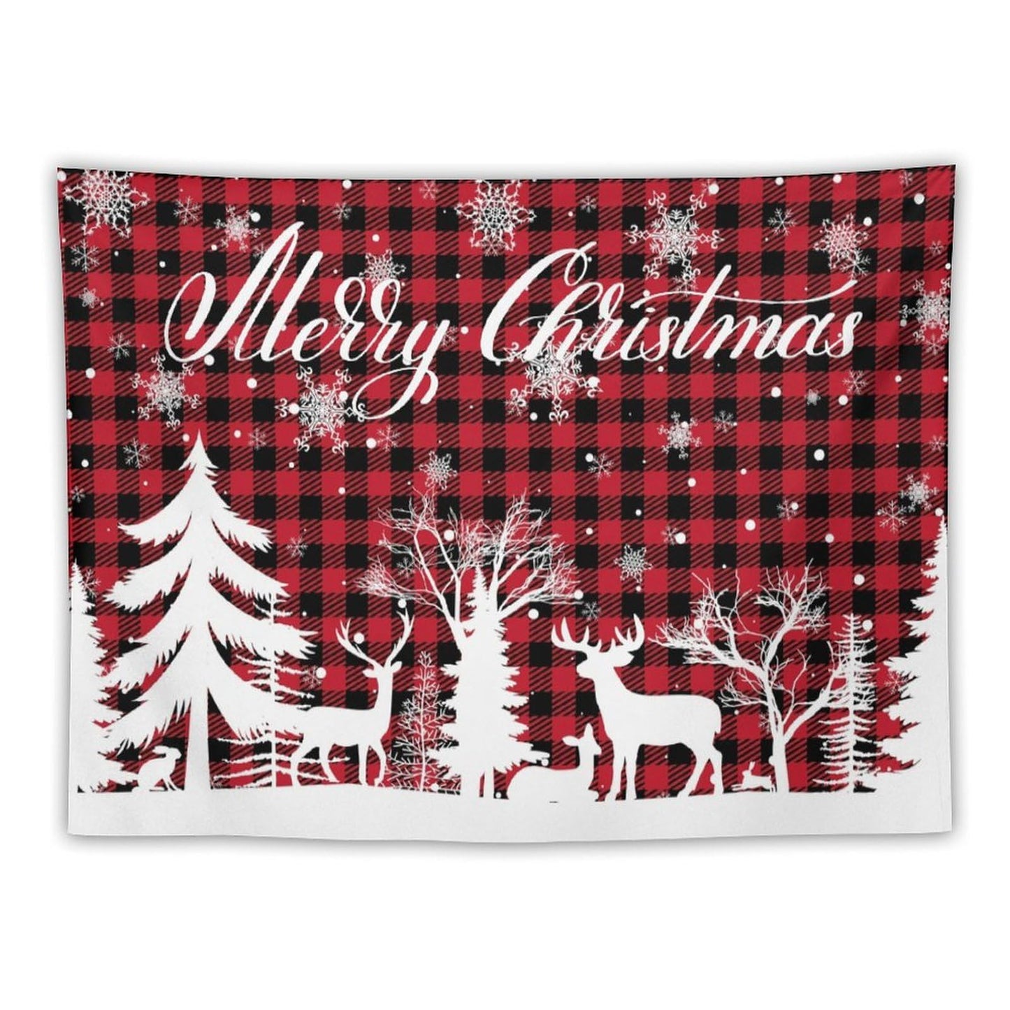 DDCBNS Christmas Reindeer Buffalo Plaid Hanging, Soft Xmas Tree Wall Art Home Decor for Bedroom, Living Room or Dorm 40" x 30"