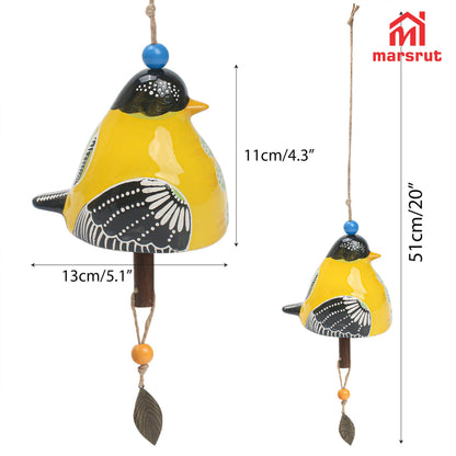 Bird Song Bell Wind Chime, Ceramic Cardinal Fashion Hanging Windchimes for Rustic Music Garden Backyard Church Decoration Porch Outside Outdoor Festival Memorial Gift Witness Friendship (Yellow)