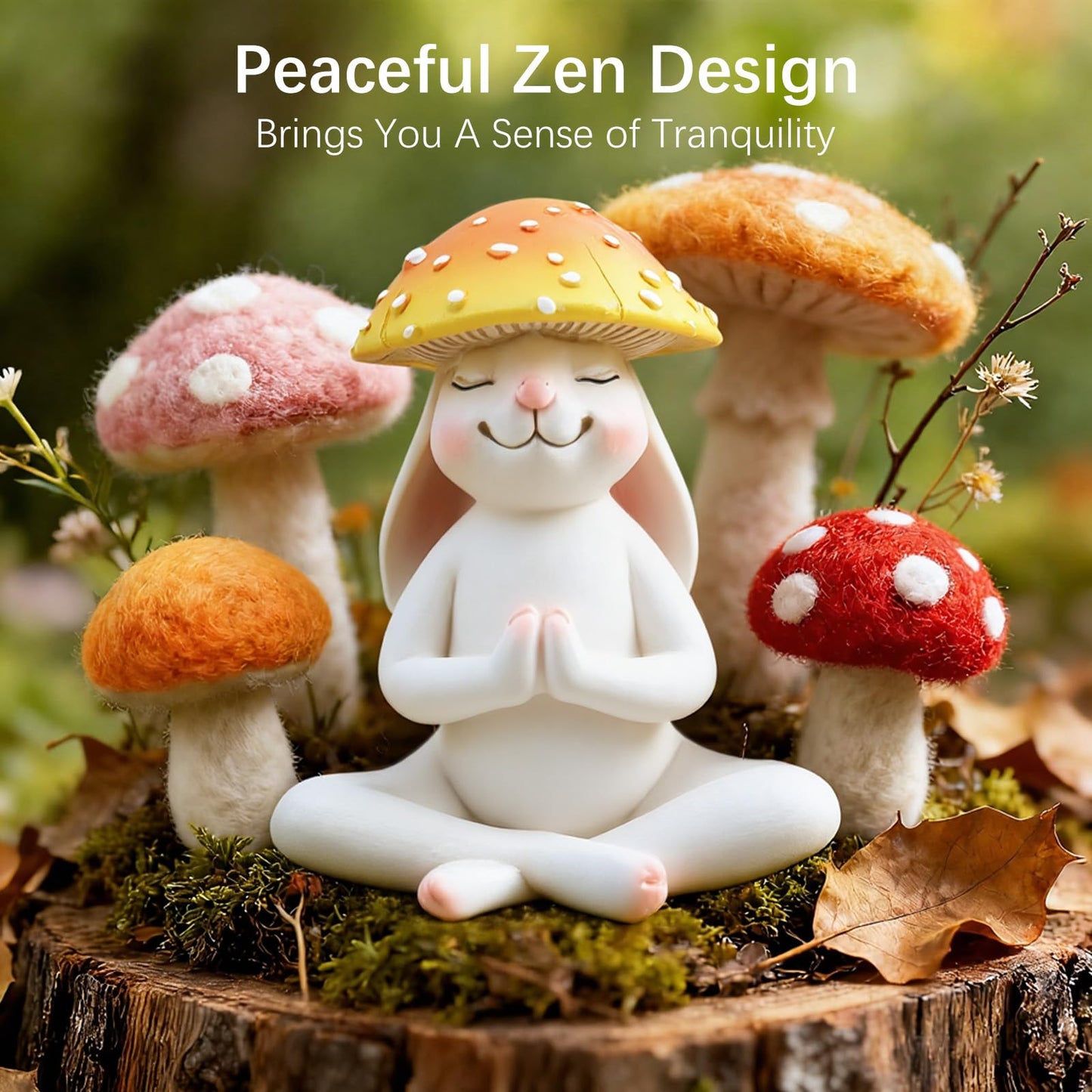 DearKeeps Meditation Mushroom Resin Statues – Cute Yoga Mushroom Figurines for Desk, Home, Office & Garden Decor – Zen Resin Sculptures for Living Room, Patio, Tabletop & Backyard (1 Pack, Rabbit)