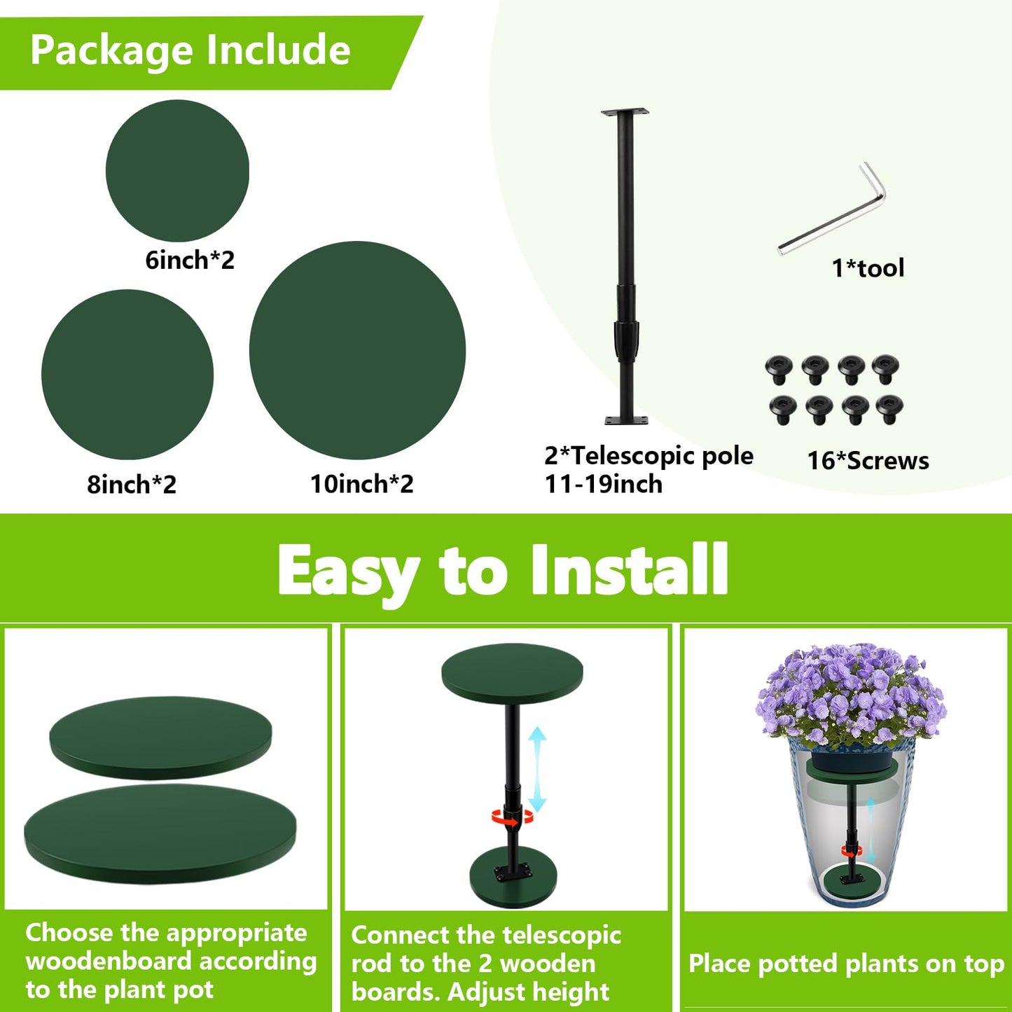 Axcoix 2 Pack Adjustable Height Plant Risers for Inside Pots, 12-21" Planter Inserts for Large Pots, Pot Fillers for Tall Square Round Taper Planters (6" 8" 10" Base or Top)