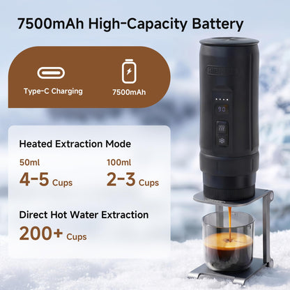HIBREW H4C Ultra - Portable Electric Espresso Maker, 51mm Bottomless Professional Coffee Maker, USB-C Rechargeable for Ground Coffee,Compact for Camping and Travel,with Foldable Holder & Carrying Case