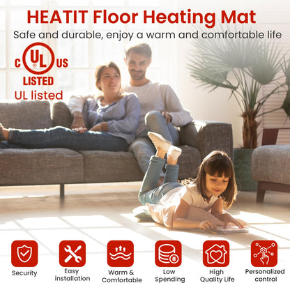 15 sqft HEATIT Warmmat Electric Radiant Self-adhesive Floor Heat Heating System & ET-72 Thermostat & Alarm Monitor