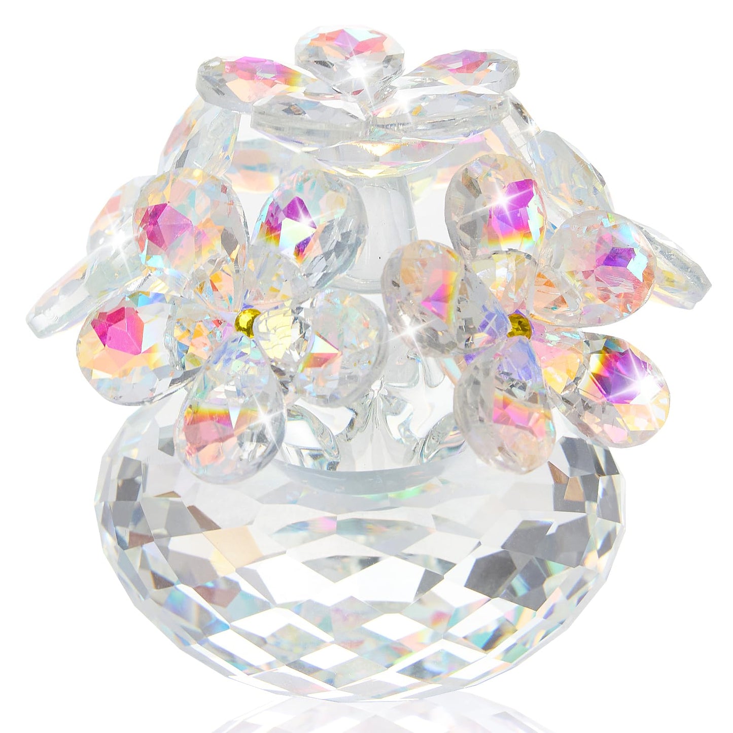 RONGK Kristo Crystal Cherry Blossom Figurine Glass Flower Bouquet Collectibles Decor for Wedding Anniversary Tabletop Centerpieces