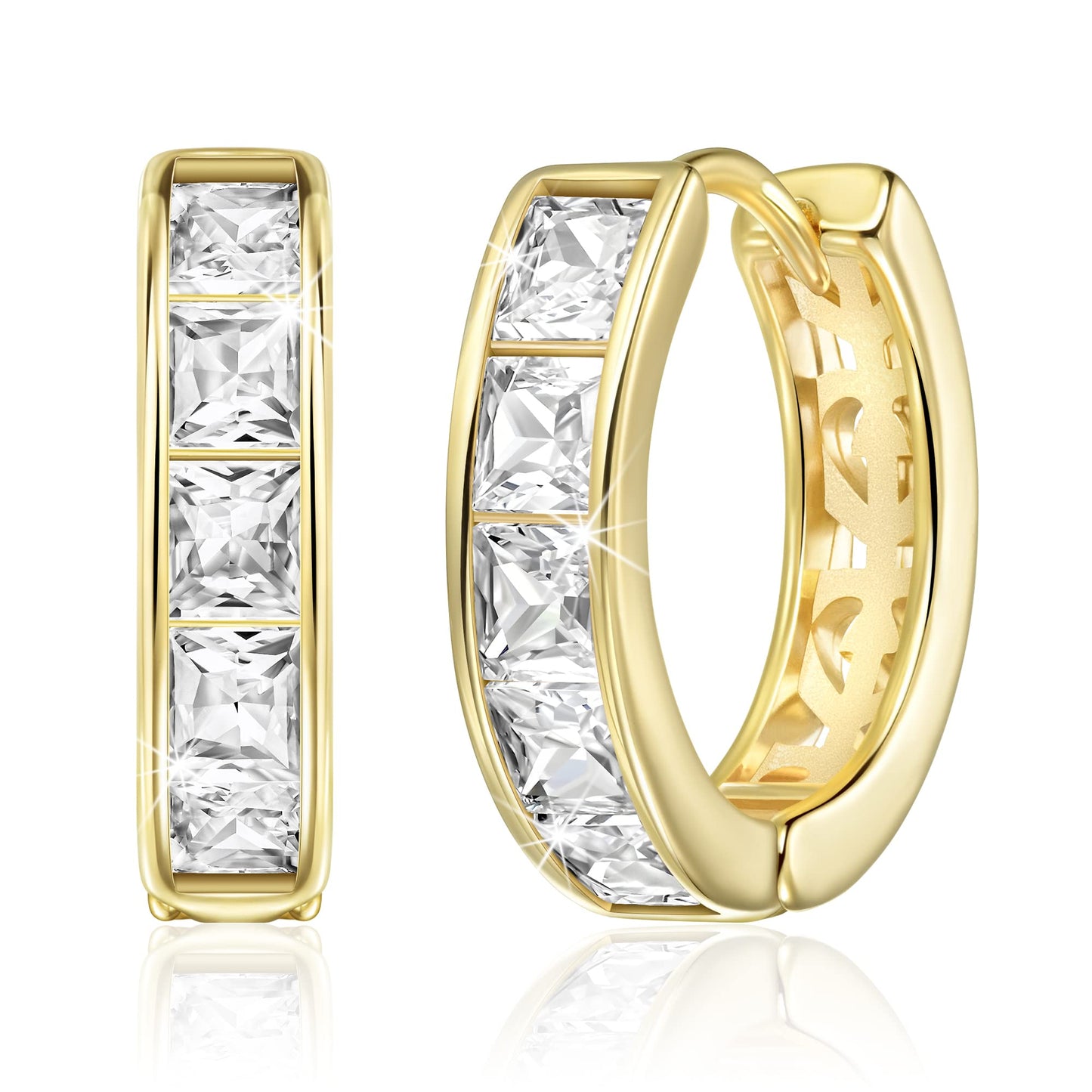 Linawe Moissanite Earrings, Gold Hoop Stud Earrings for Women Trendy, Cubic Zirconia Tragus Piercing Huggie Earrings, Helix Small Hoop Cartilage Earrings, Mini Chunky Tiny