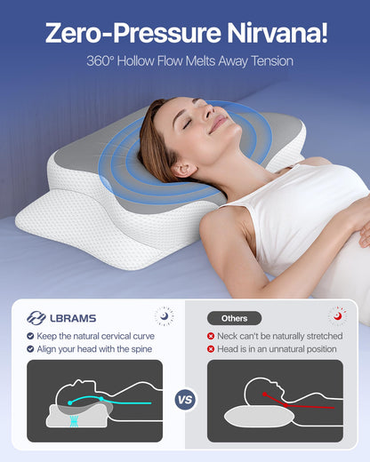 Cervical Pillow for Neck Pain Relief - Ergonomic Memory Foam Pillow with Cooling Case Orthopedic Support Side Sleeper Pillow for Pain Relief Support for Side Back Stomach Sleepers