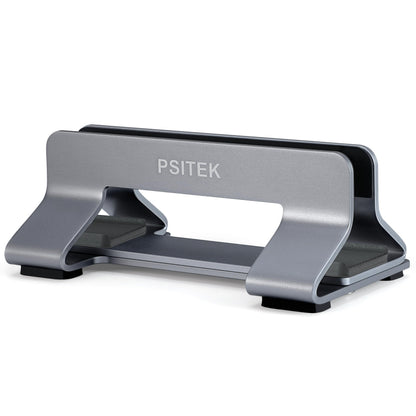 Psitek Aluminum Vertical Laptop Stand Dock Holder, Adjustable Slot Width 12-42mm, Space-Saving Upright Storage for MacBook and Laptops