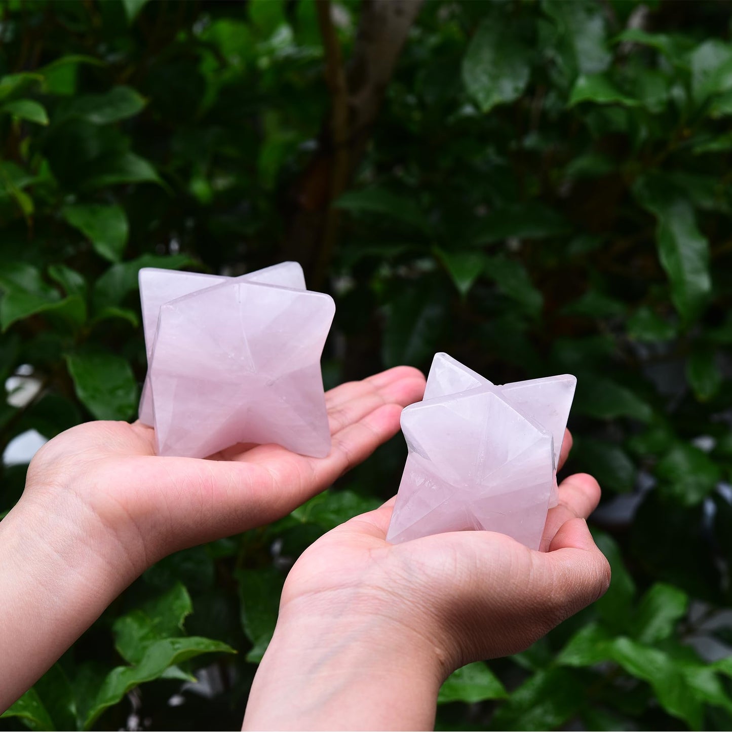 JIC Gem Large Pink Merkaba Healing Crystal Natural Rose Quartz Merkaba Crystal Grid Home Decor Spiritual Gifts Reiki 3D Star Dodecahedron (10-11cm)
