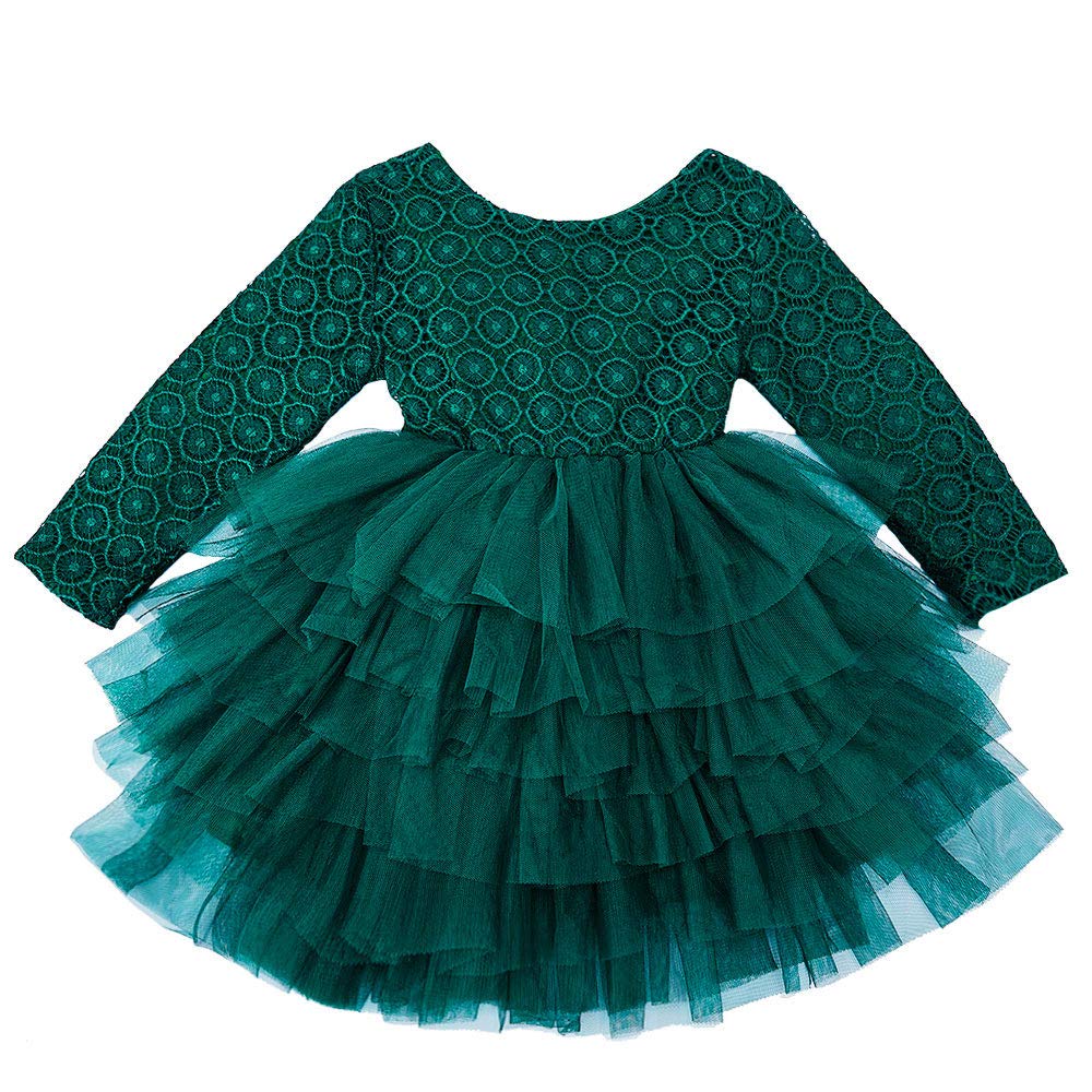Cilucu Baby Girls Dress Toddler Kids Party Dress Tutu Pageant Lace Dresses Gown for Flower Girl Baby Birthday Long Sleeve Christmas Halloween Dress Mermaid Green 6 Months-12 Months