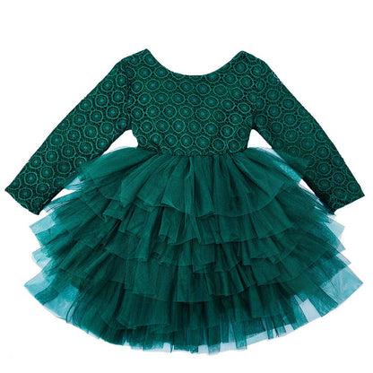 Cilucu Baby Girls Dress Toddler Kids Party Dress Tutu Pageant Lace Dresses Gown for Flower Girl Baby Birthday Long Sleeve Christmas Halloween Dress Mermaid Green 6 Months-12 Months