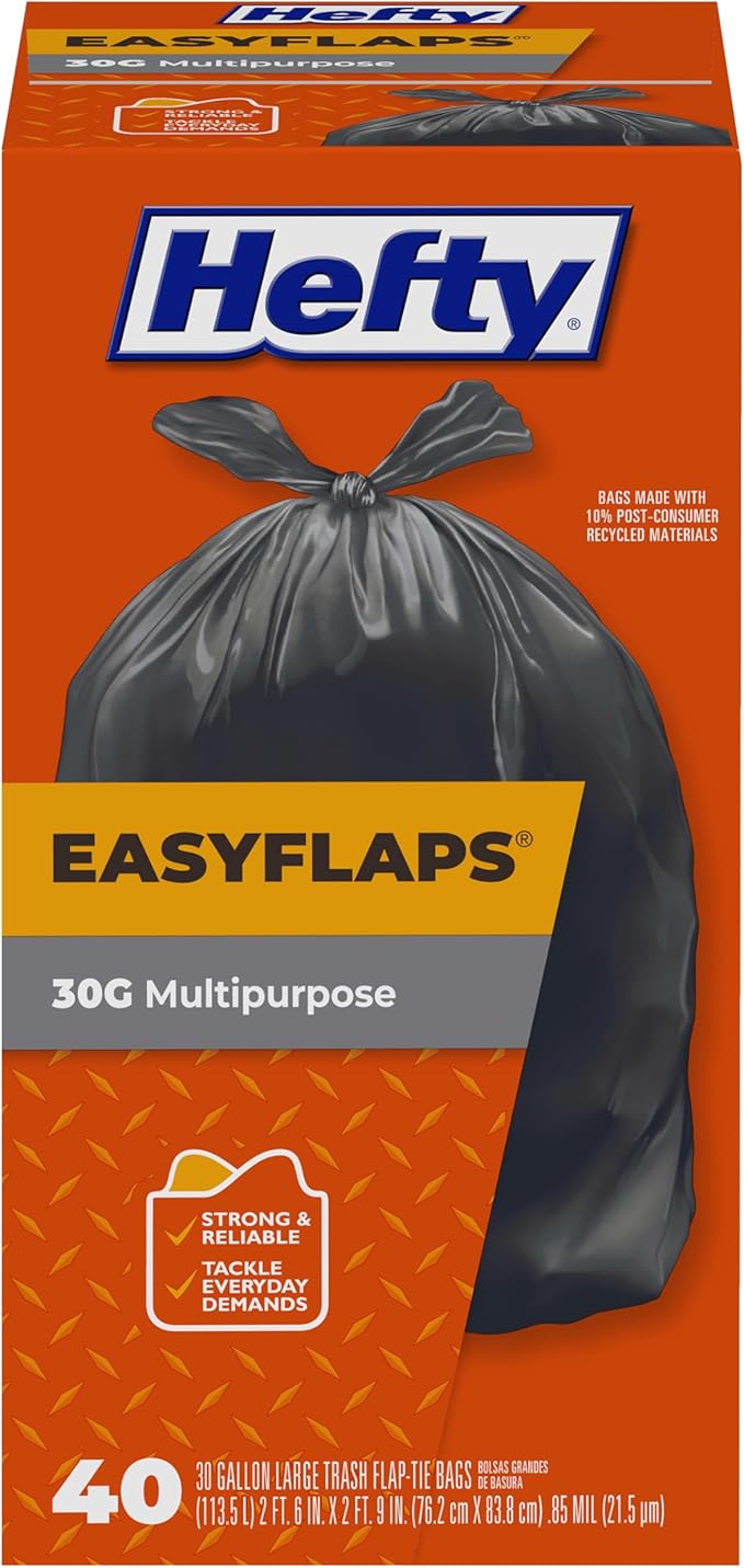 Hefty Easy Flaps Multipurpose Large Trash Bags, 30 Gallon