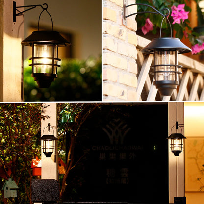 2 Pack Solar Lantern Outdoor, Waterproof Stainless Steel Glass Hanging Solar Lights Outdoor Garden for Outside,Fence,Wall,Porch Light