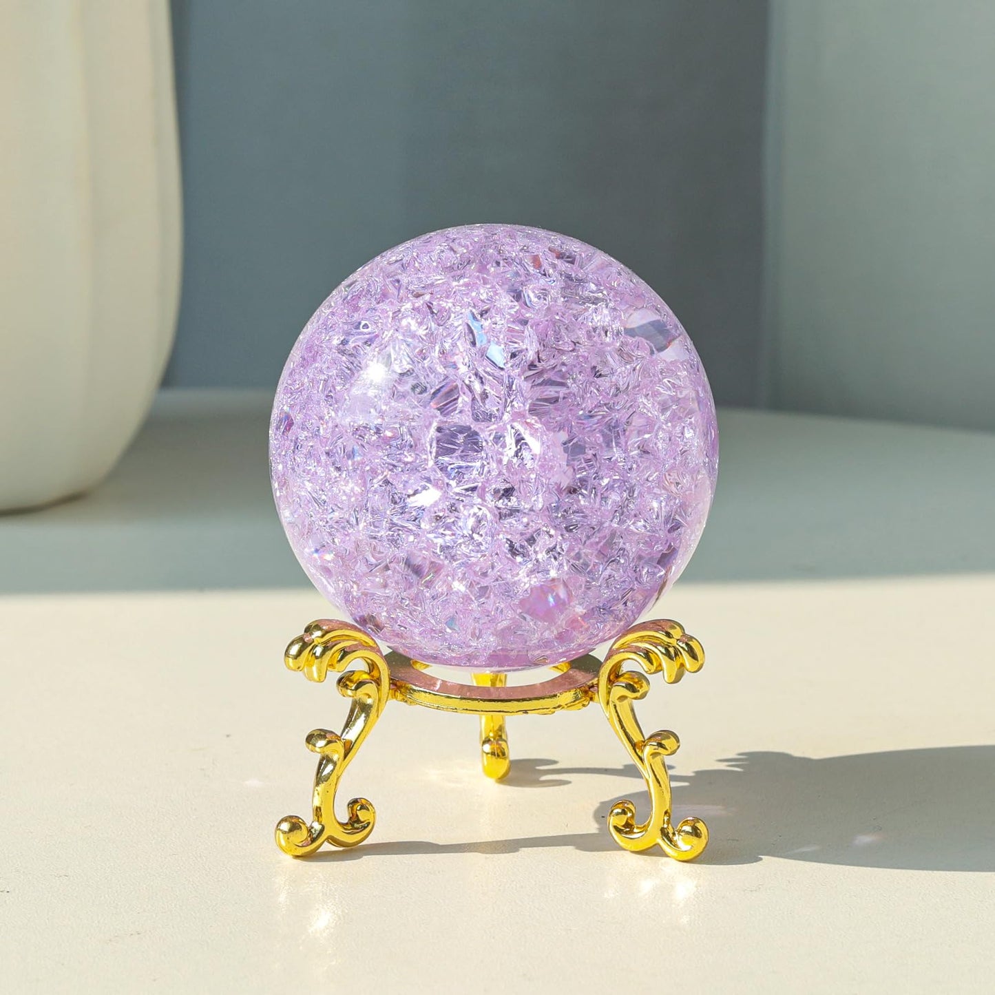LONGWIN 60mm Ice Cracked Crystal Ball Decorative Glass Ball Home Decor Ornaments (Purple)