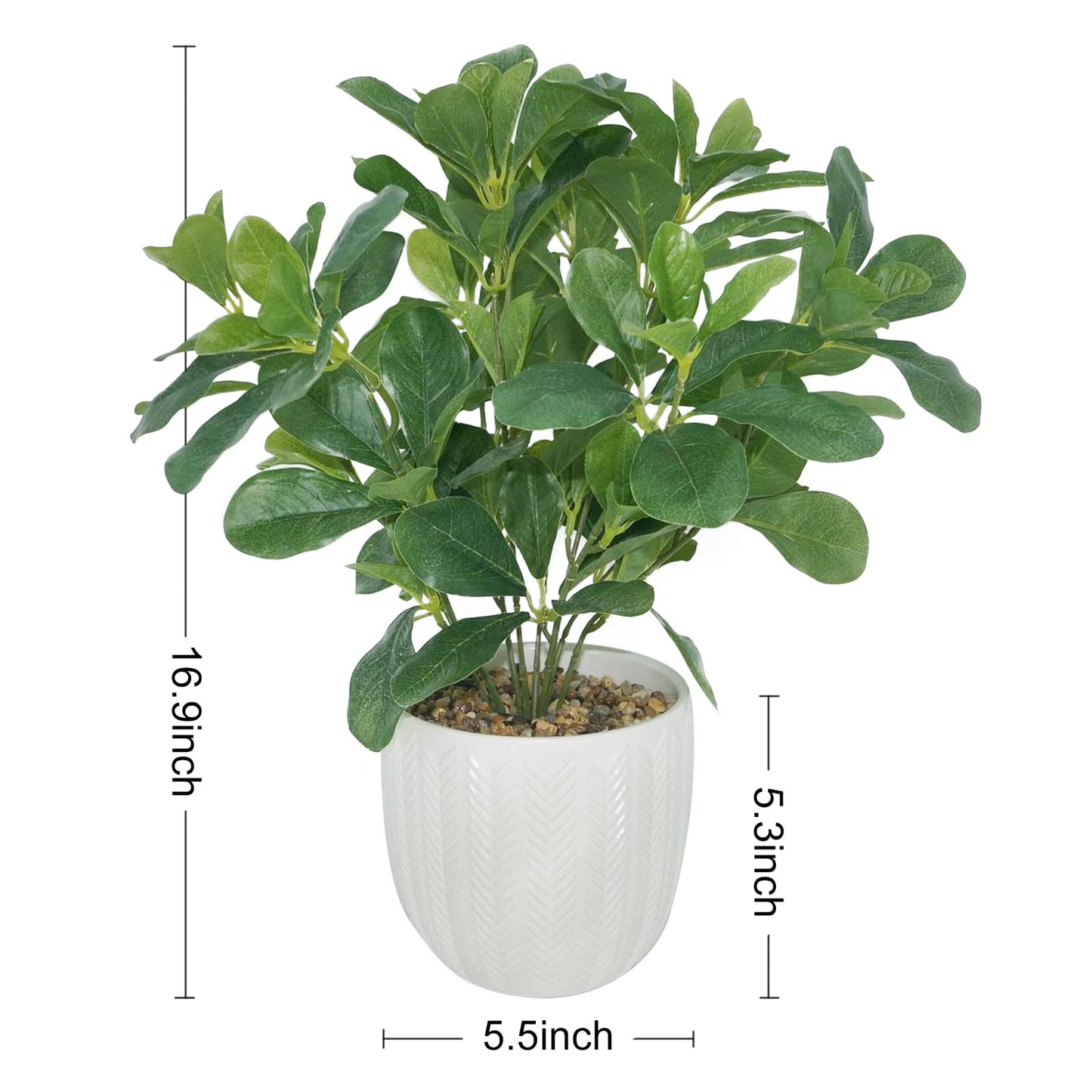 Hisow Artificial Potted Plant Leaves, 16.9" Artificial Shrubs Plants Arrangements Fake Eucalyptus Leaves with Vase Faux Greenery Leaf for Home Garden Table Centrepieces Indoor Décor