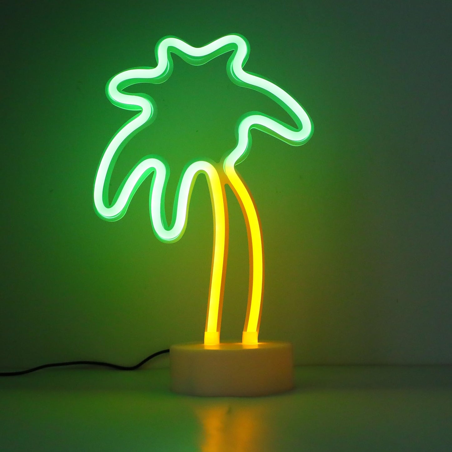 ENUOLI Coconut Palm tree Neon Signs LED Battery Operated USB Powered Neon Light with Holder Base for Party Supplies Girls Room Decoration Accessory for Luau Summer Party Children Kids Gifts